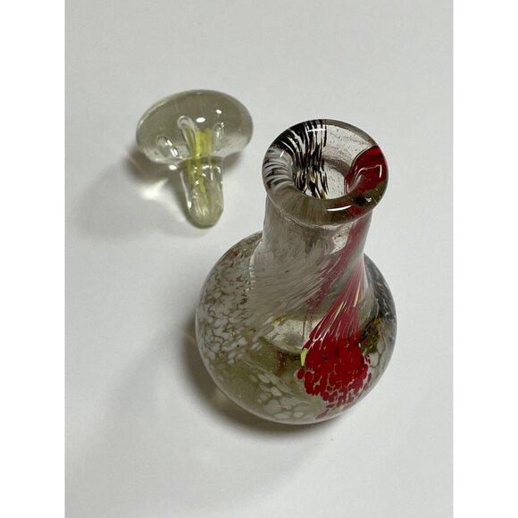 Vintage 80s 90s Art Glass Black Red White Swirl Decanter Decorative Glass Bottle - Picture 3 of 5